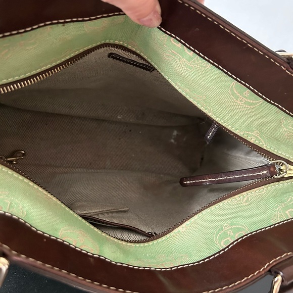 Vintage Dooney & Bourke Shoulder Tote Bag Green Canvas Vachetta Leather … - Picture 12 of 13
